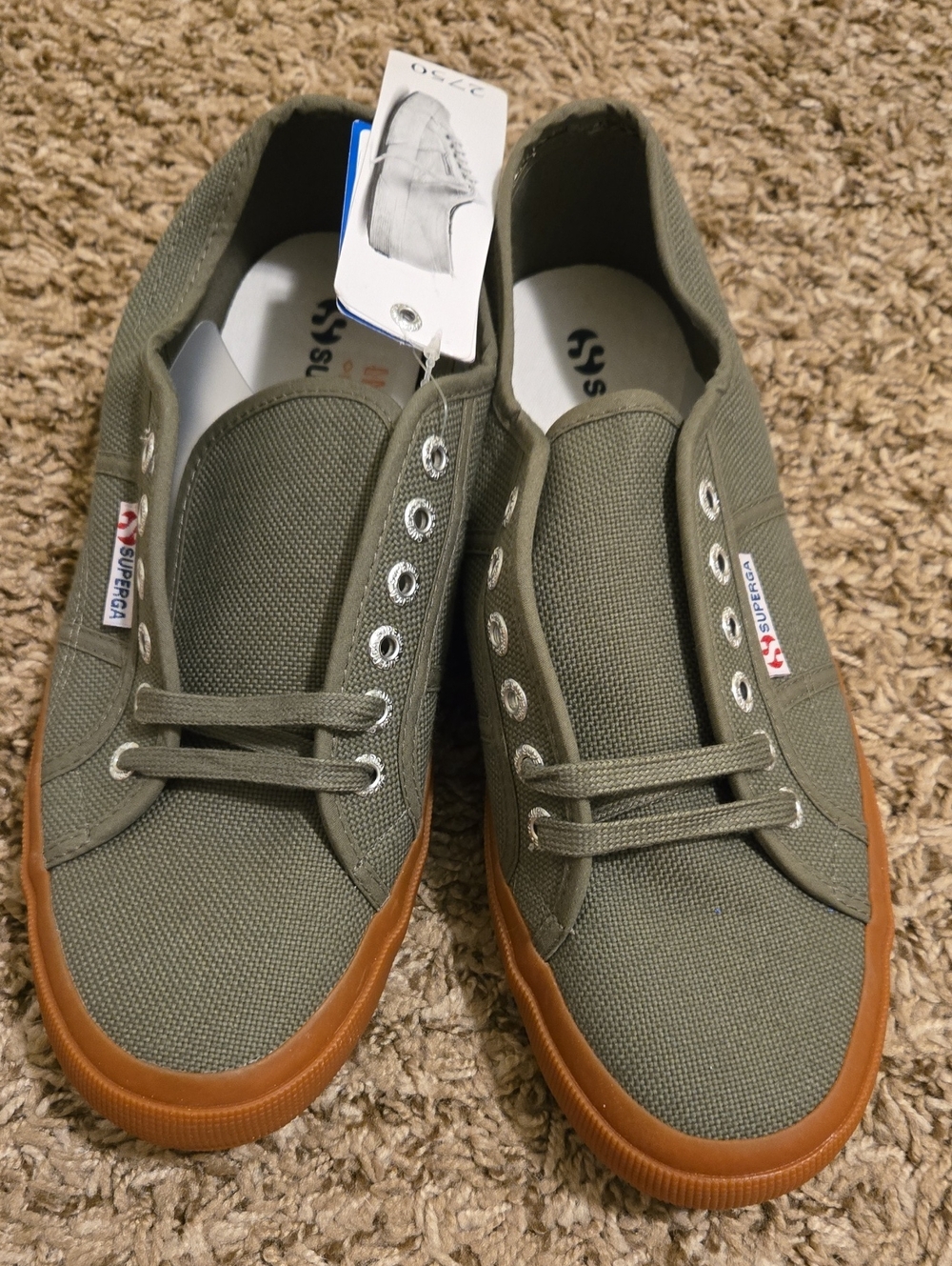 Superga Olive Green Canvas Sneakers with Brown Gum Sole